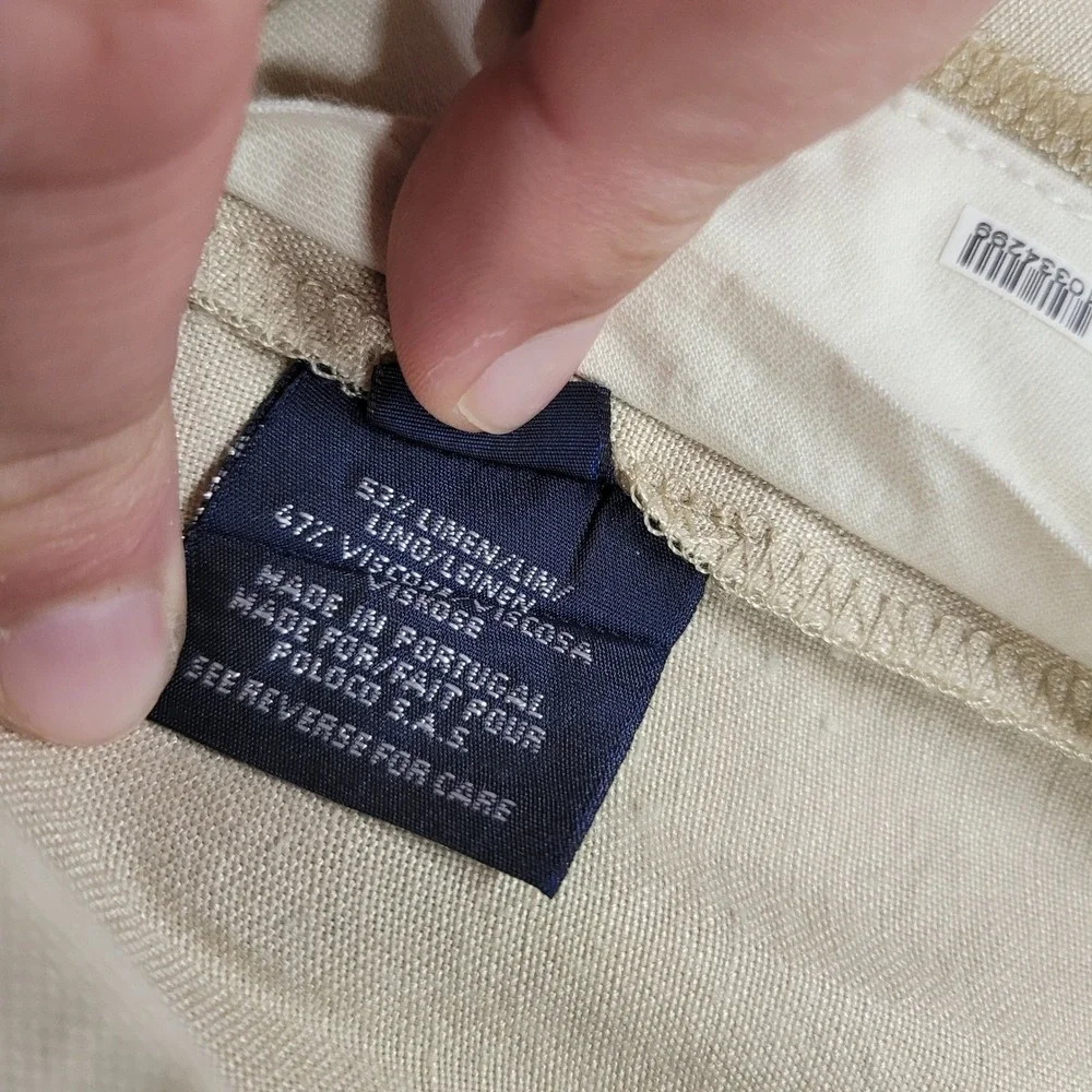 Polo Ralph Lauren Linen Trousers Mens 34x30 Beige Straight Leg Loose Baggy Pants
